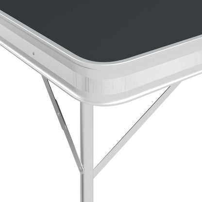 Detail van de grijze vidaXL campingtafel met aluminium rand en inklapmechanisme.