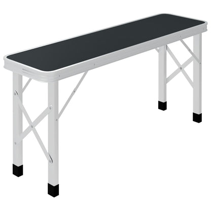 Detail van de vidaXL campingbank met een grijs MDF-blad en aluminium frame.