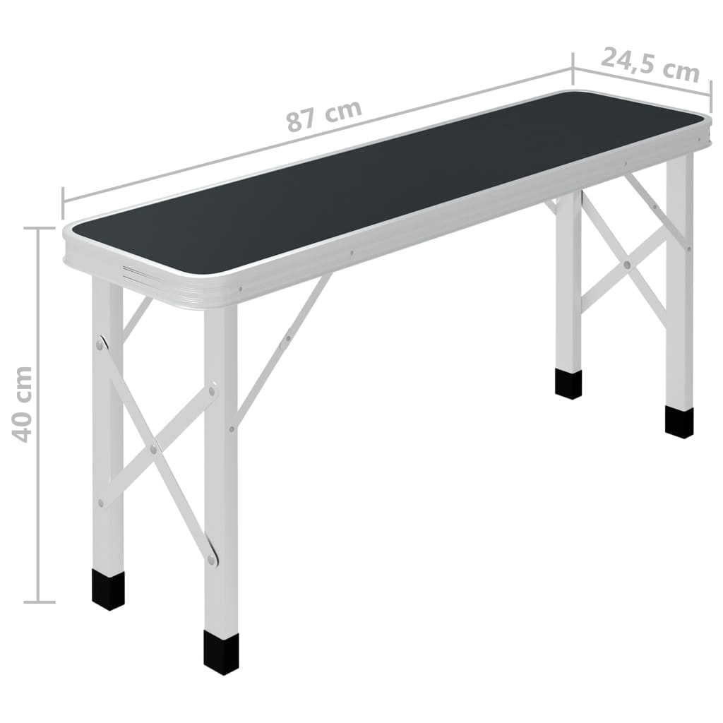 Zijaanzicht van de vidaXL campingbank, met afmetingen en lichtgewicht aluminium ontwerp.