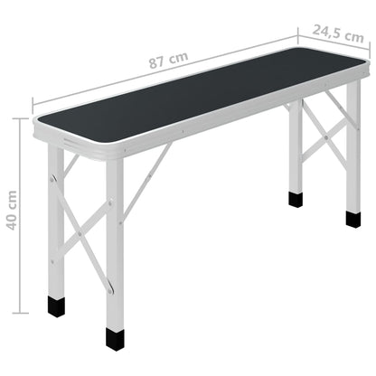 Zijaanzicht van de vidaXL campingbank, met afmetingen en lichtgewicht aluminium ontwerp.