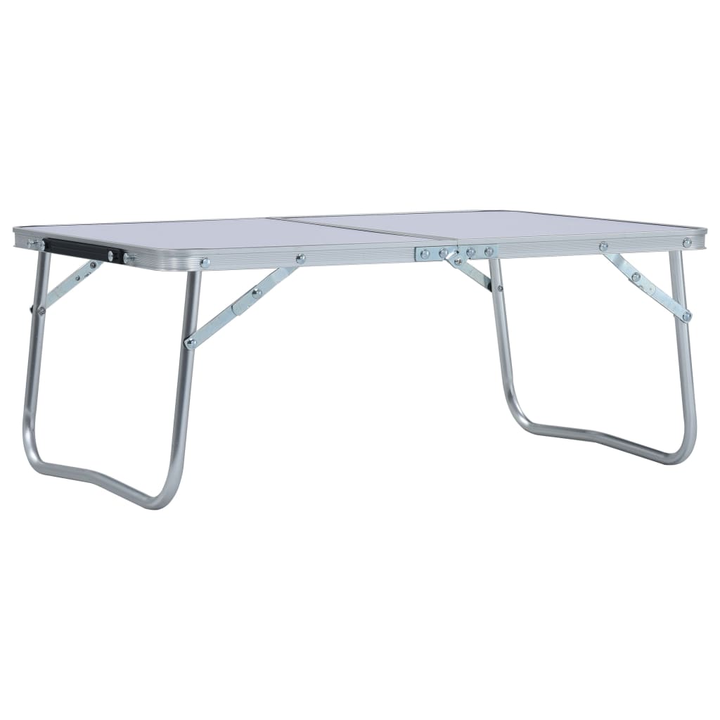 Inklapbare vidaXL campingtafel van 60x40 cm in wit aluminium, zijaanzicht.