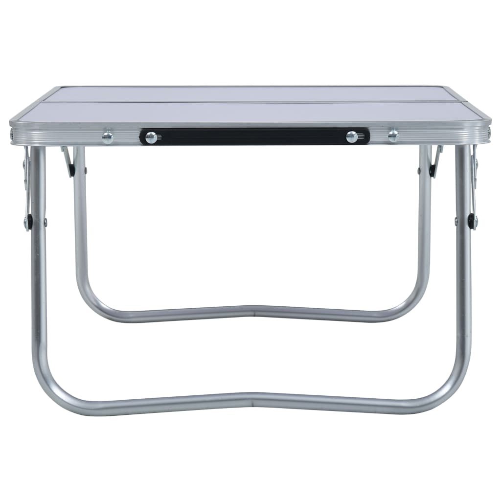 Zijaanzicht van de vidaXL inklapbare campingtafel met aluminium frame en MDF blad.