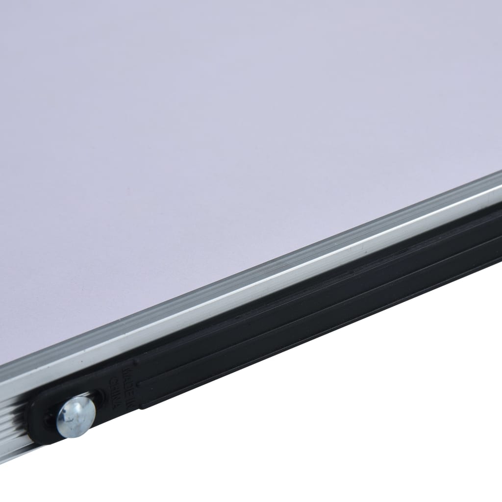 Detail van de aluminium rand van de vidaXL campingtafel in wit.