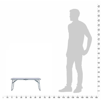Detail van de vidaXL campingtafel in wit, met een silhouet van een persoon ernaast voor schaal.