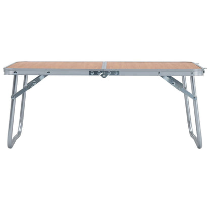 Zijaanzicht van de vidaXL inklapbare campingtafel met bruin tafelblad en aluminium frame.