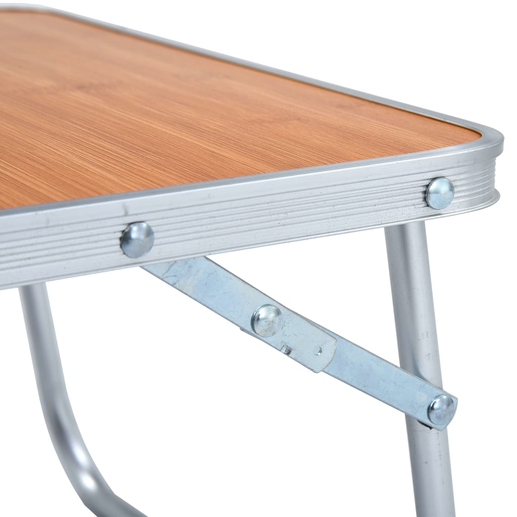 Detail van de aluminium rand en bevestiging van de vidaXL inklapbare campingtafel.