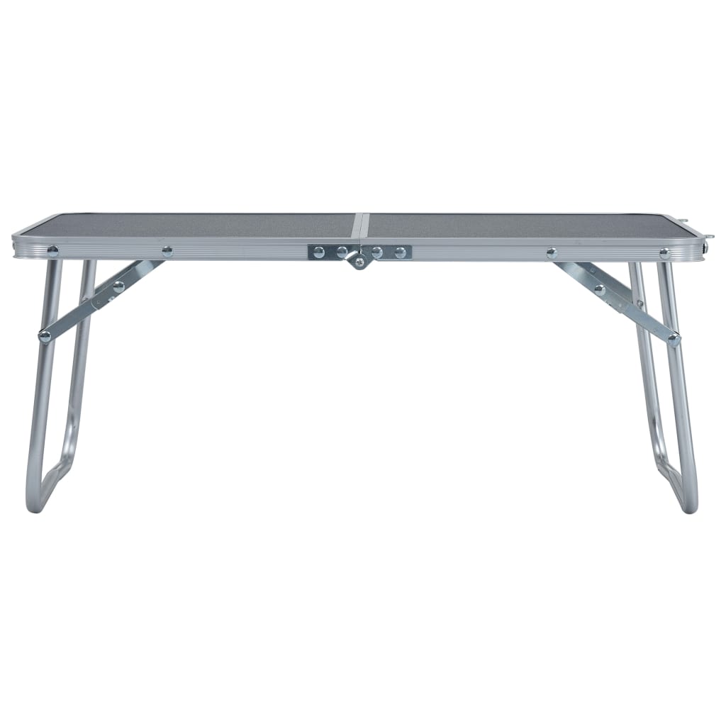Zijaanzicht van de vidaXL inklapbare campingtafel in grijs aluminium.
