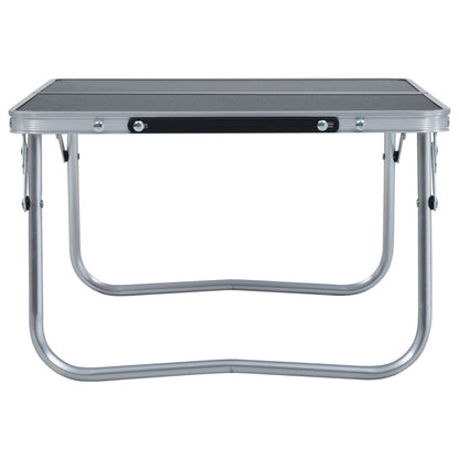 Zijaanzicht van de vidaXL campingtafel met grijs MDF blad en aluminium frame.