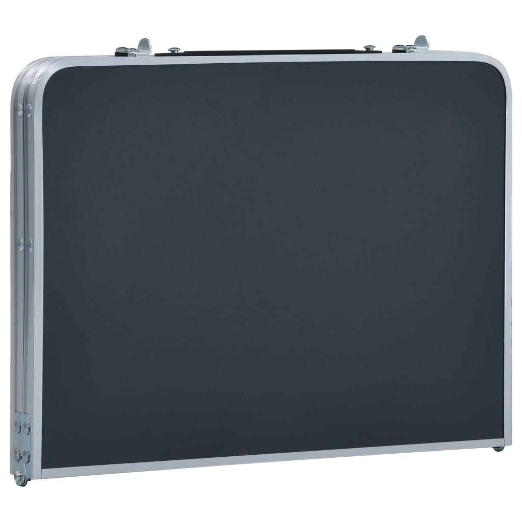Ingeklapte vidaXL campingtafel van 60x40 cm, grijs aluminium met stevige randen.
