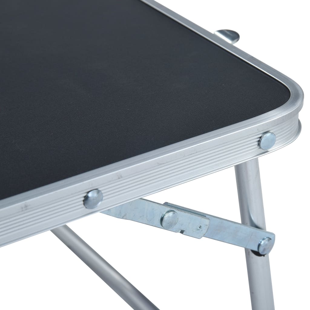 Detail van het stevige aluminium frame en het MDF tafelblad van de vidaXL campingtafel.