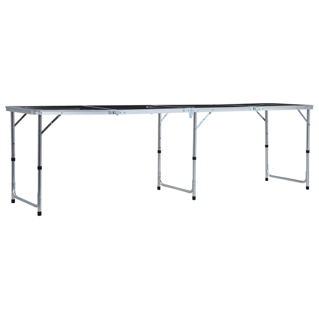 Zijaanzicht van de vidaXL inklapbare bierpongtafel van 240 cm, zwart met aluminium frame.