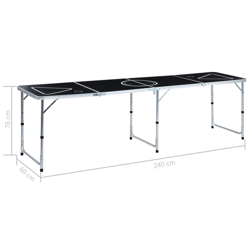Zijaanzicht van de vidaXL inklapbare bierpongtafel van 240 cm, met waterdicht speeloppervlak.