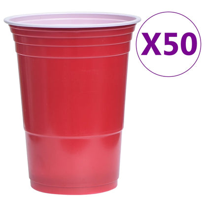 Rode kunststof beker uit de vidaXL bierpongtafelset, 50 stuks.