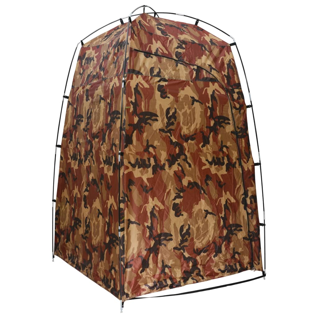 Zijaanzicht van de vidaXL douchetent in camouflage, stevig en duurzaam ontwerp.