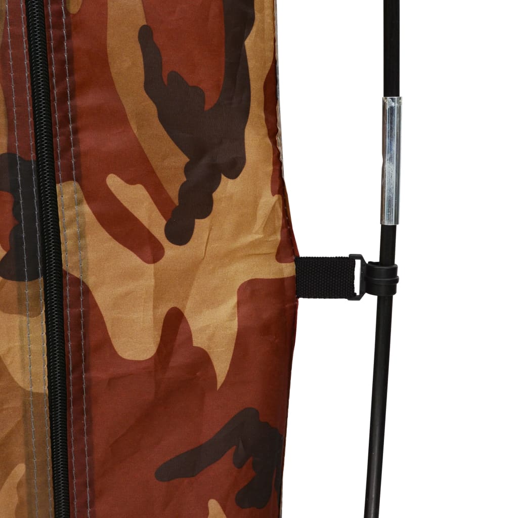 Detail van de stevige rits en bevestiging van de vidaXL camouflage douchetent.