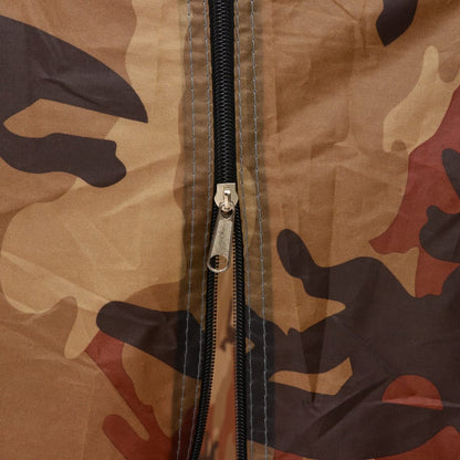 Detail van de rits van de vidaXL camouflage douchetent in bruin en groen.