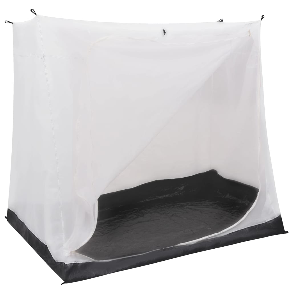 Detail van de grijze vidaXL binnentent met ademend polyester en open ingang.