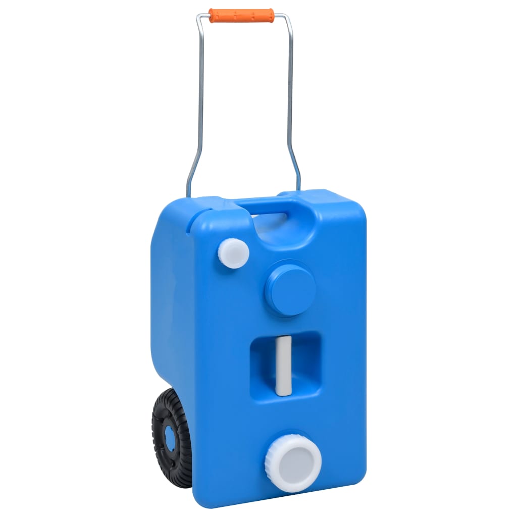 Blauwe vidaXL watertank van 25 L op wielen met verstelbaar handvat.