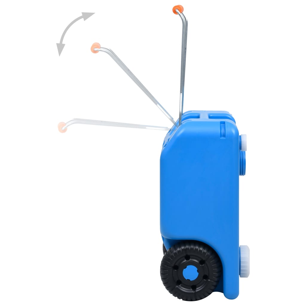 Zijaanzicht van de vidaXL 25 L watertank met verstelbaar handvat en wielen.