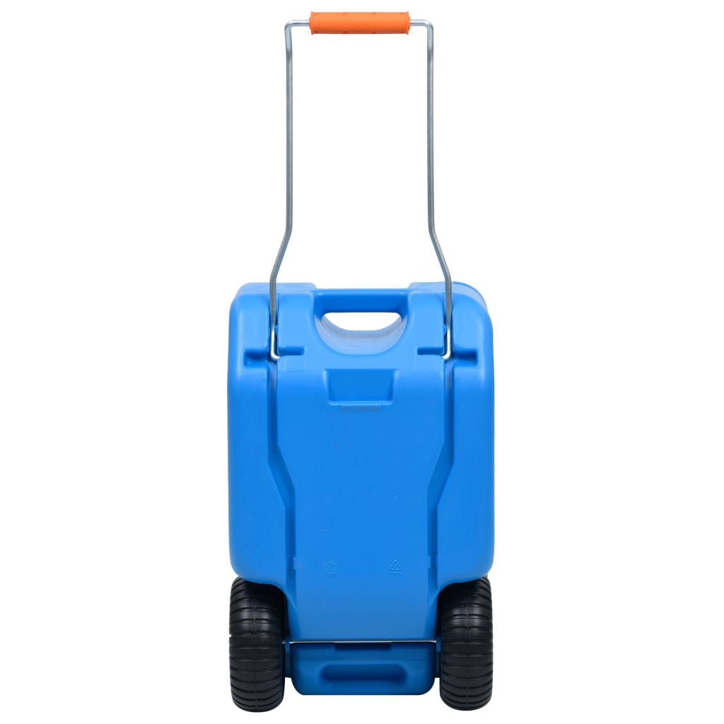 Blauwe vidaXL watertank van 25 L met wielen en verstelbaar handvat, zijaanzicht.