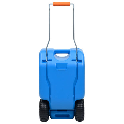 Blauwe vidaXL watertank van 25 L met wielen en verstelbaar handvat, zijaanzicht.