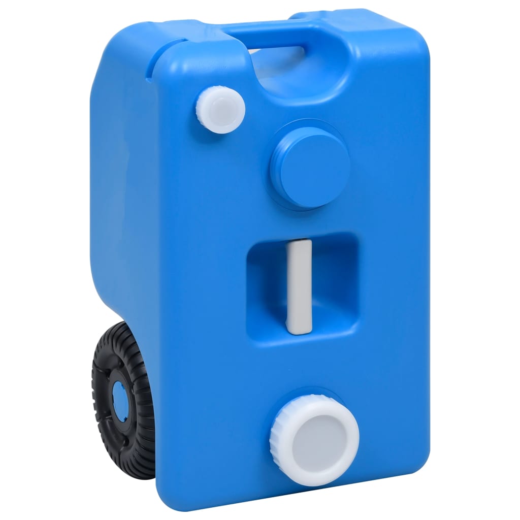 Detail van de vidaXL watertank van 25 L in blauw met wielen en handvat.