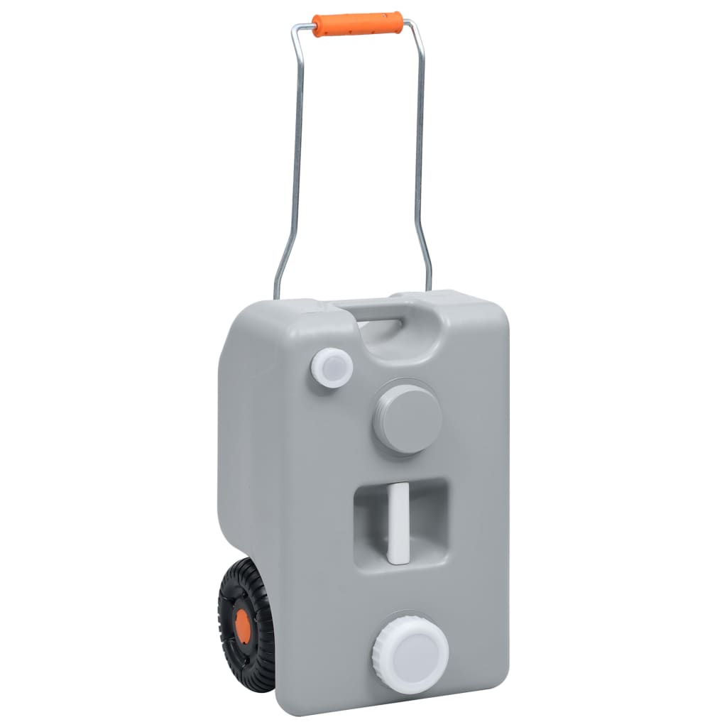 Grijze vidaXL watertank van 25 liter op wielen met verstelbaar handvat.