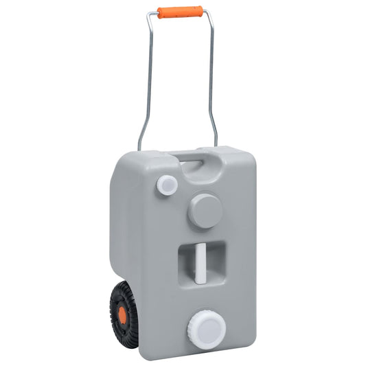 Grijze vidaXL watertank van 25 liter op wielen met verstelbaar handvat.