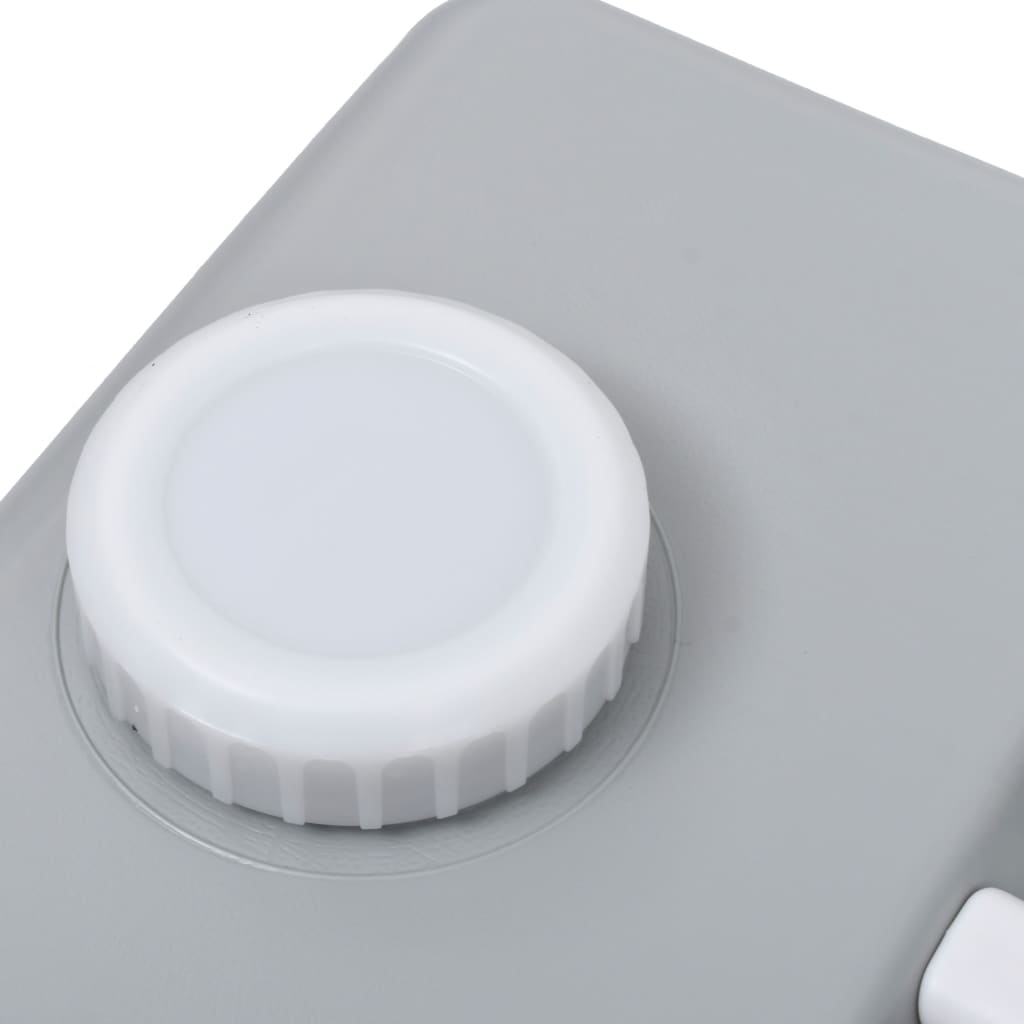 Detail van de grijze vidaXL watertank met witte vuldop en handvat.