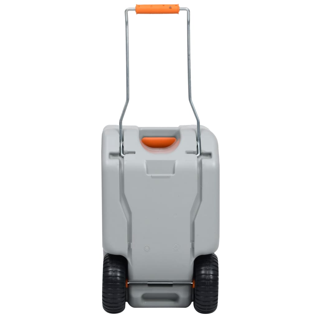 Detail van de grijze vidaXL watertank van 25 L met wielen en verstelbaar handvat.
