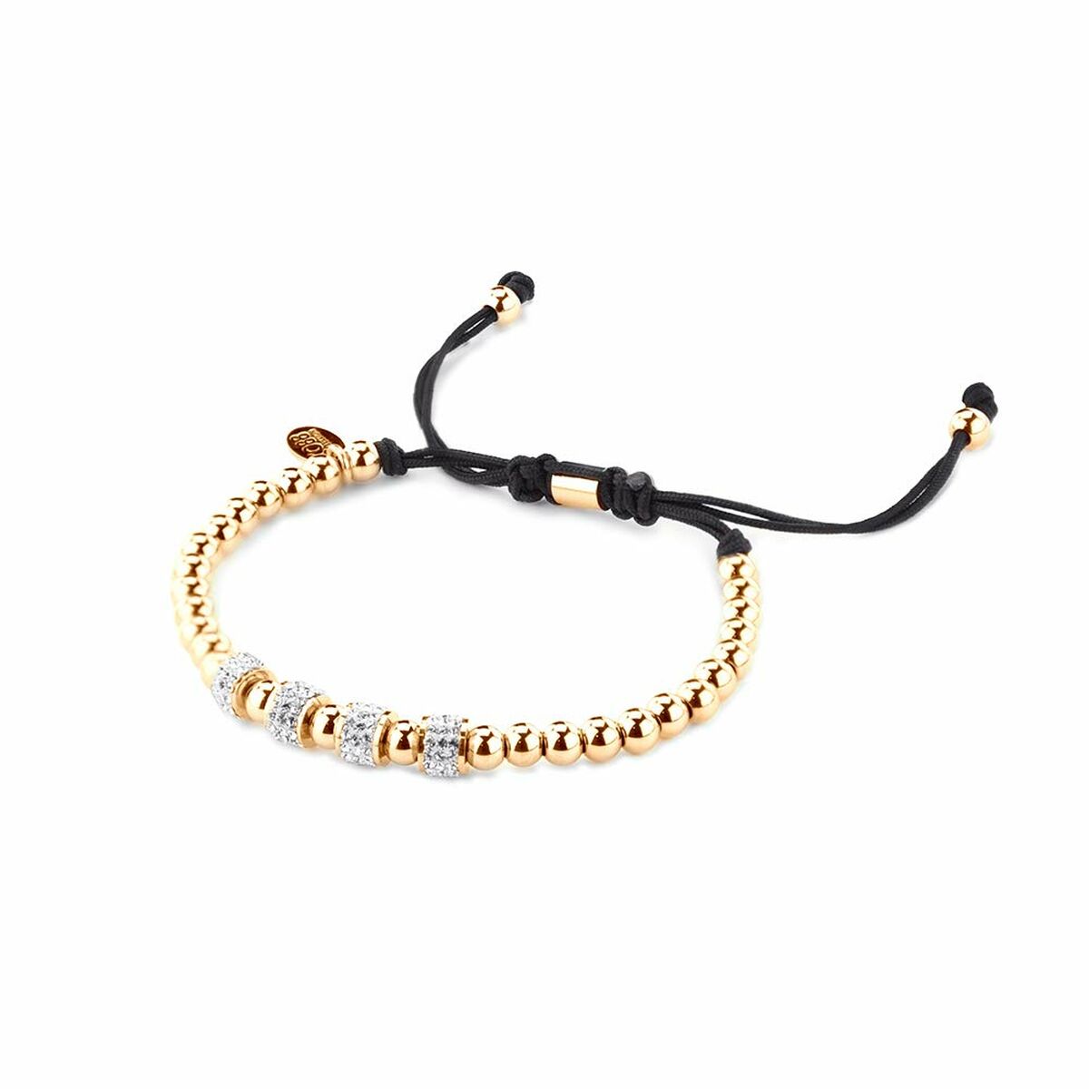 Close-up van de CO88 Collection armband met gouden bollen en sprankelende details.