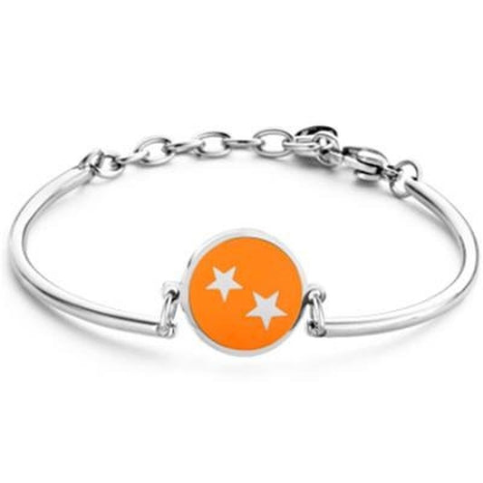 Zilverkleurige CO88 Collection armband met een elegante oranje schijf en sterrenontwerp.