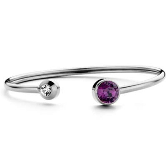 Zilverkleurige CO88 Collection armband met paarse en heldere stenen, elegant design.
