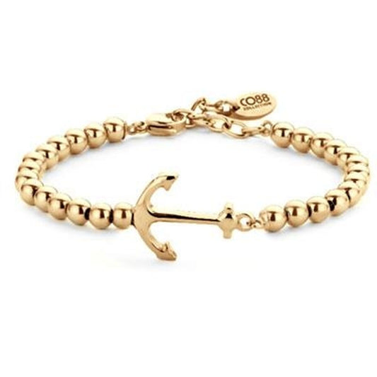 Gouden CO88 Collection armband met elegante ankerhanger en kralenontwerp.