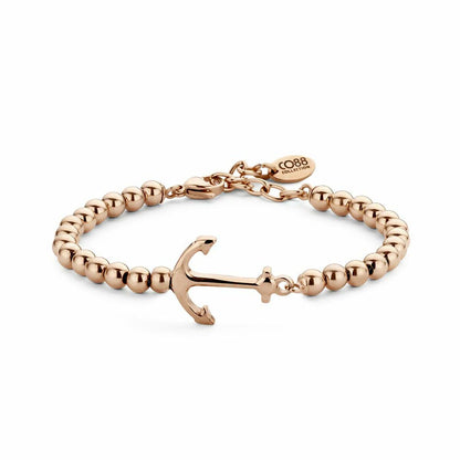 Detail van de CO88 Collection armband in roze goud met een elegante ankerhanger.