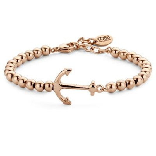 Roze gouden CO88 Collection armband met elegante ankerhanger en kralen.