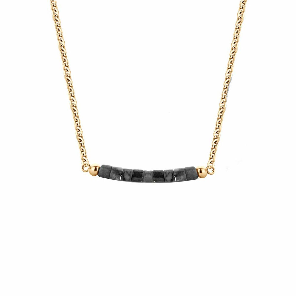 Detail van de gouden CO88 Collection damesketting met zwarte stenen in een elegante lijn.