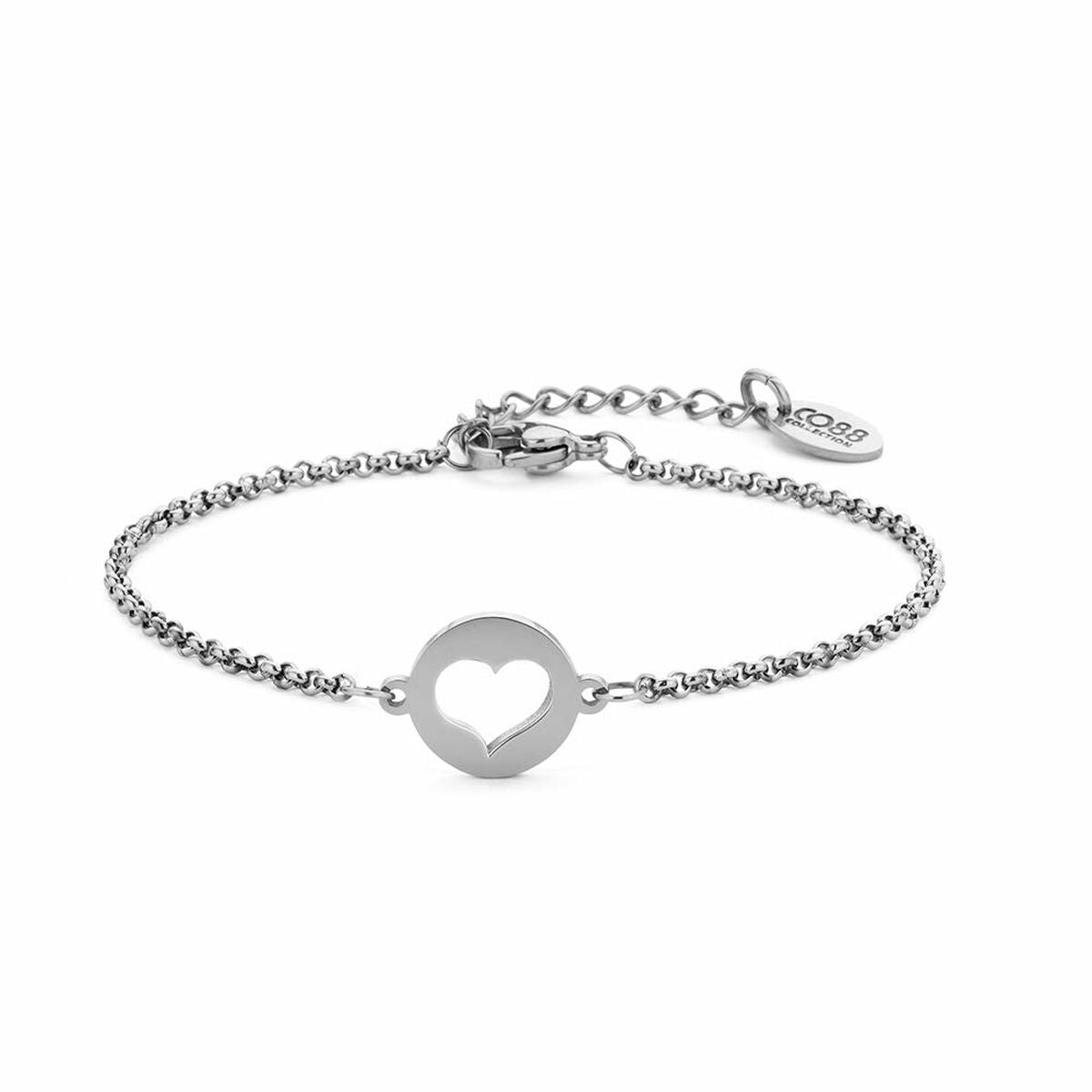 Zilverkleurige CO88 Collection armband met hartvormige detail en fijne schakelketting.