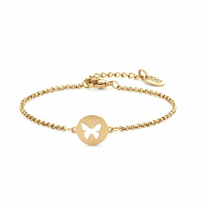 Detail van de CO88 Collection armband in goudkleur met vlinderontwerp.