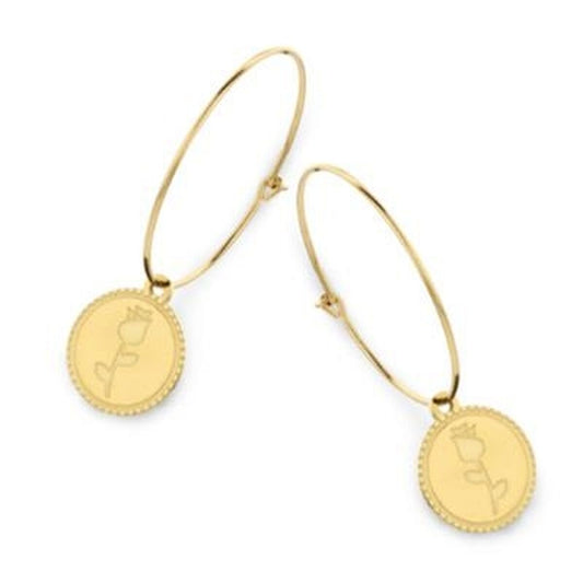 Gouden CO88 Collection oorbellen met elegante ronde hangers en verfijnde details.