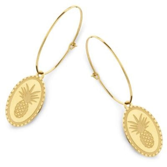 Gouden CO88 Collection oorbellen met een elegante ananasbedel en ronde hoepel.