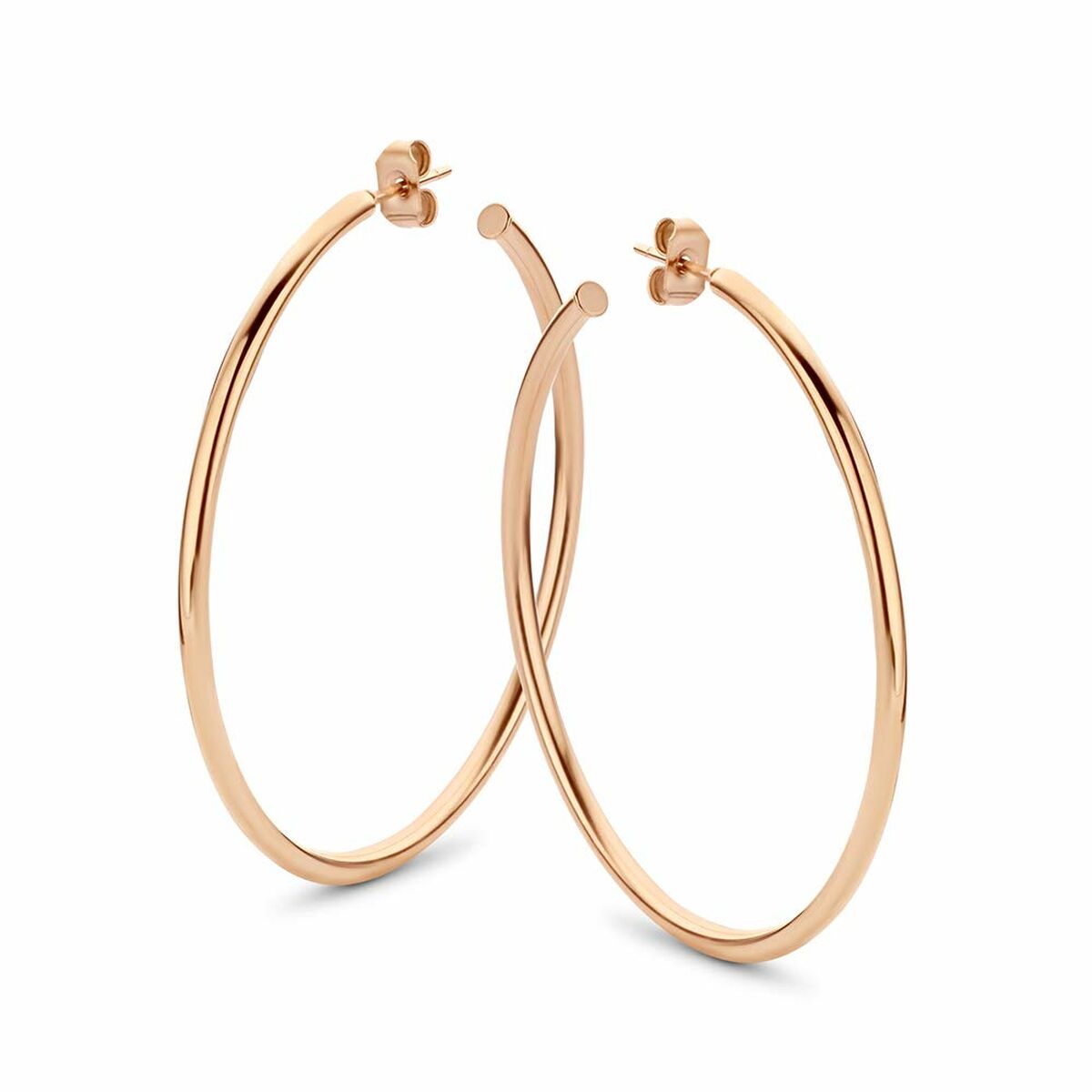 Detail van de elegante, roze gouden CO88 Collection oorbellen met een ronde vorm.