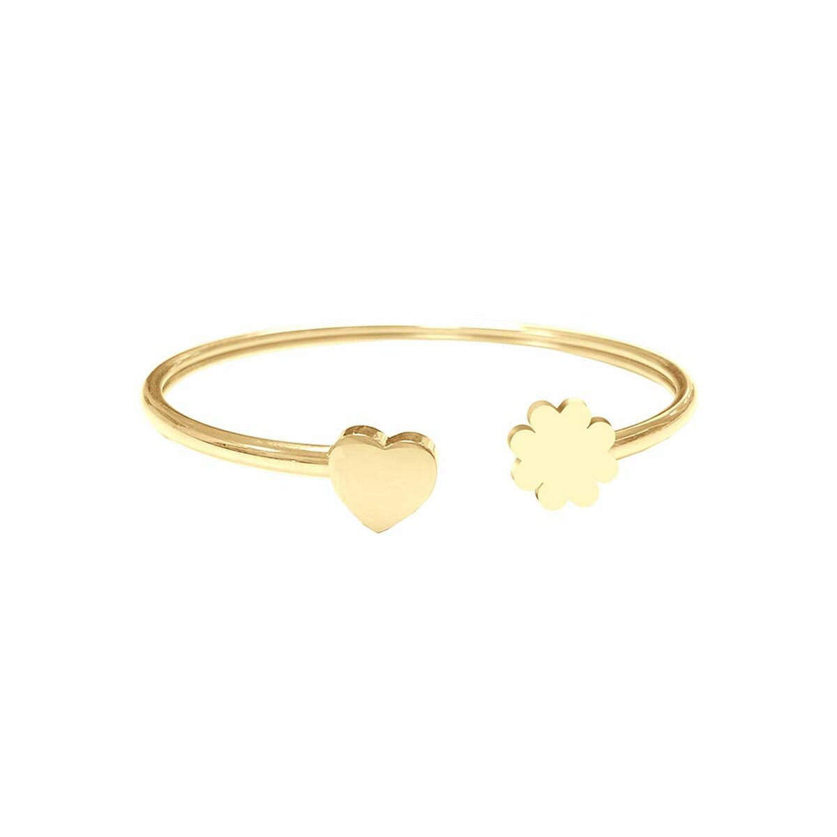 Detail van de gouden CO88 Collection armband met hart- en bloemvormige elementen.