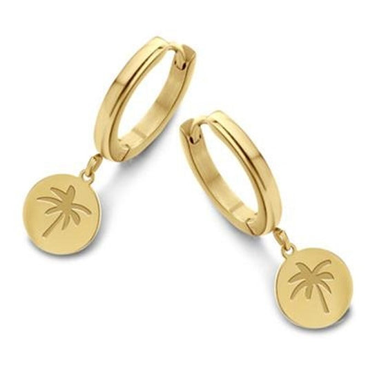 Gouden CO88 Collection oorbellen met elegante palmboom hanger en sluiting.