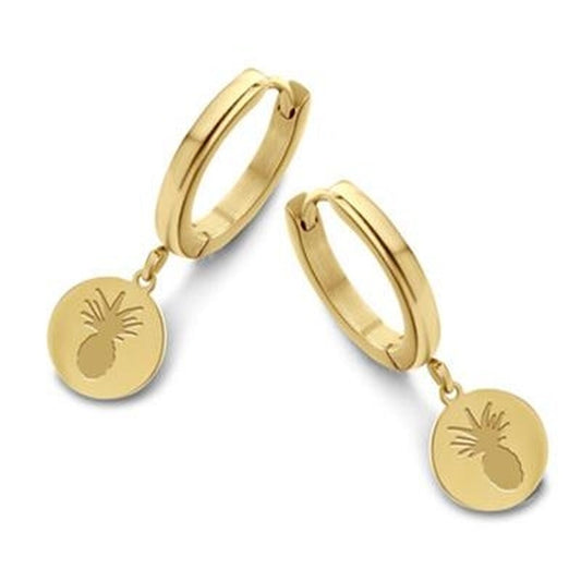 Gouden CO88 Collection oorbellen met hangende ananasbedel voor een elegante uitstraling.