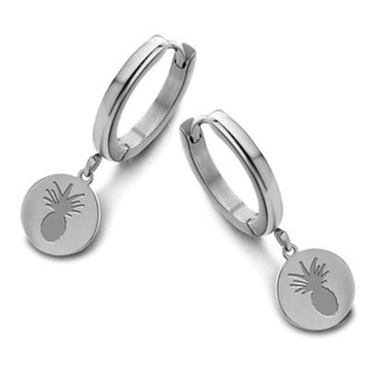 Zilverkleurige CO88 Collection oorbellen met een elegante hangende ananasvormige schijf.