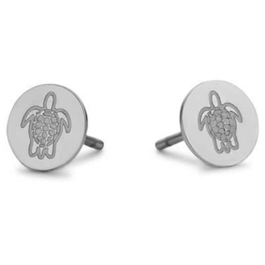 Zilverkleurige CO88 Collection oorbellen met schildpadmotief, elegante stijl.