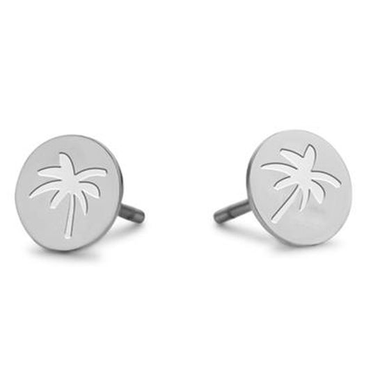 Zilverkleurige CO88 Collection oorbellen met een elegant palmboomontwerp.