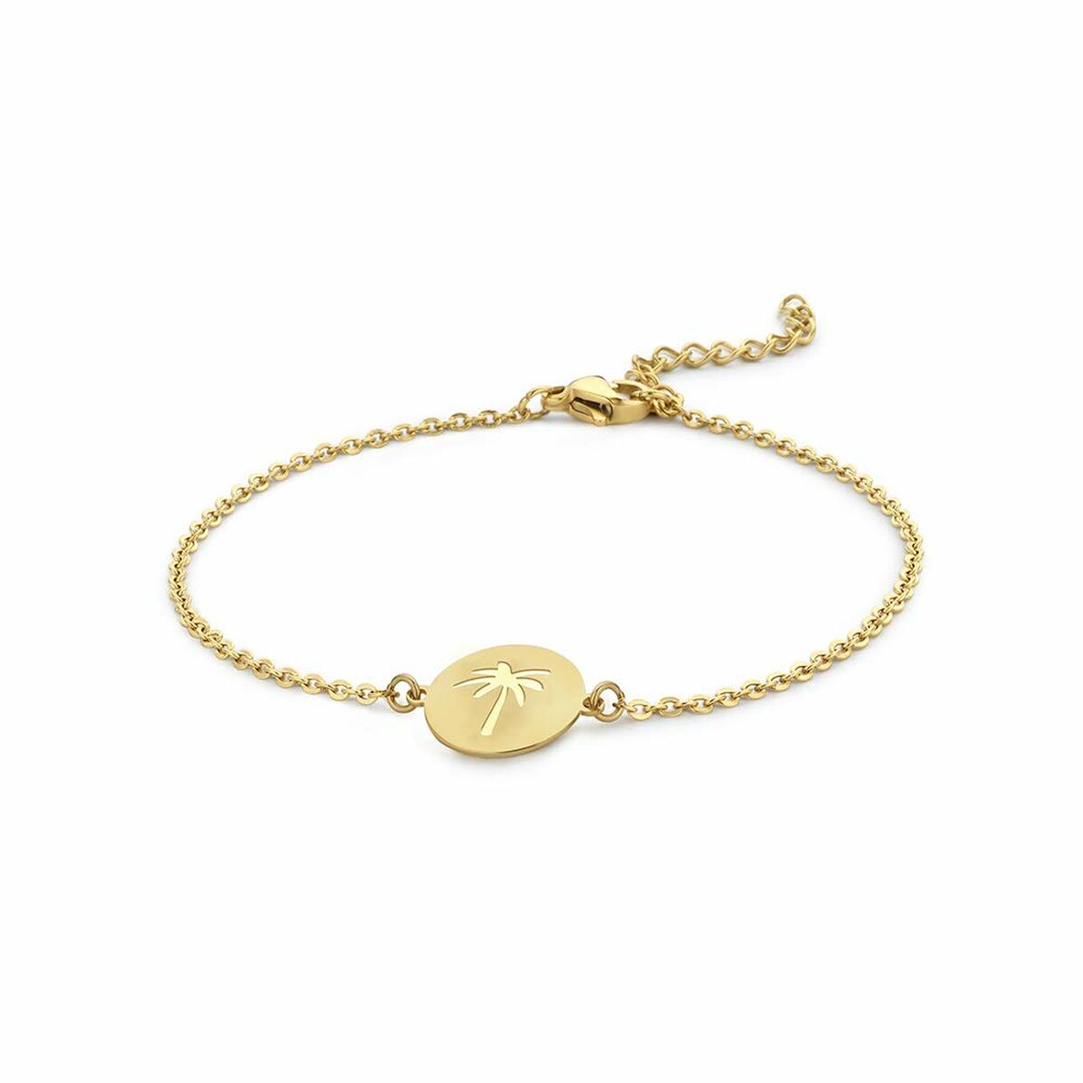Detail van de CO88 Collection gouden armband met een elegante palmboom bedel.