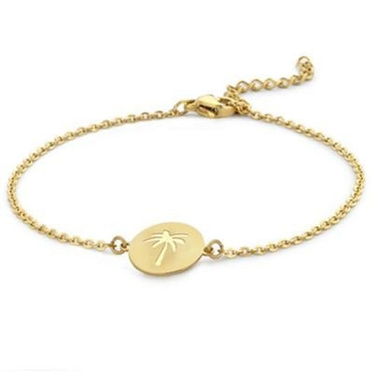 Gouden CO88 Collection armband met een elegante palmboom hanger en verstelbare sluiting.